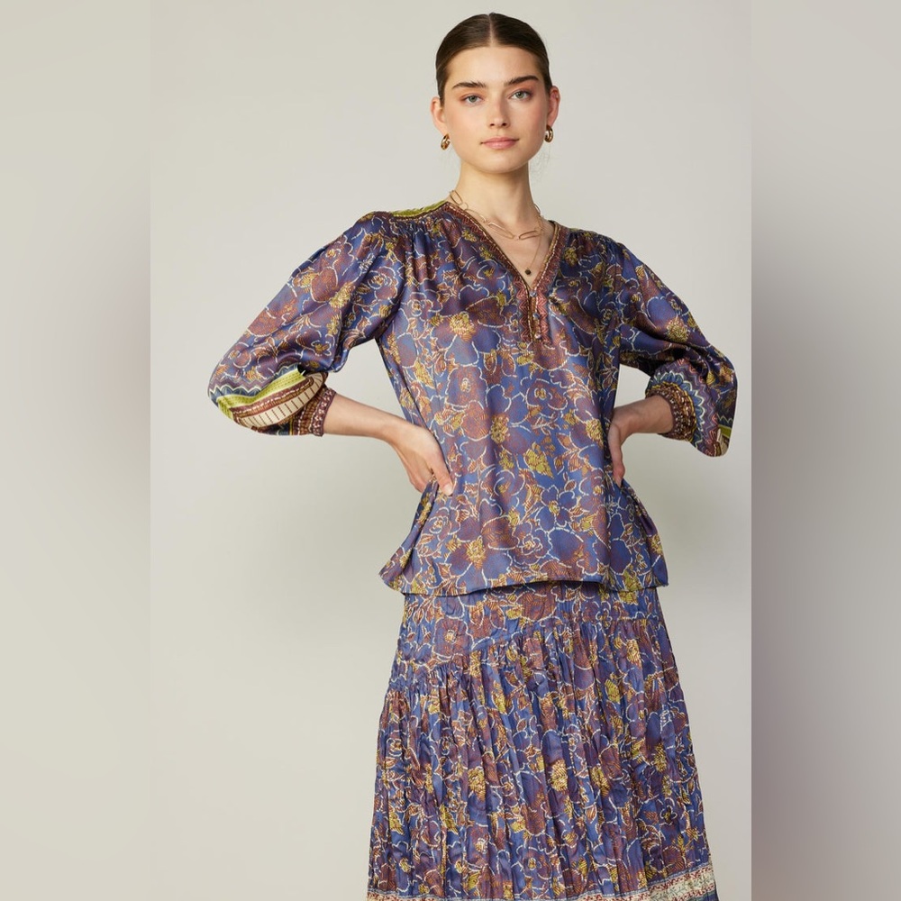Current Air Purple Floral V-Neck Blouse